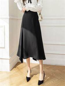 High Waist A-Line Midi Skirt Asymmetrical Design Versatile Klein Blue Slimming Style for Autumn Season Fashionable Womens Skirt