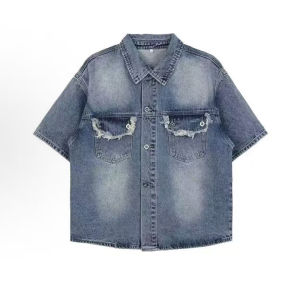 OUMULONG | Distressed Blue Denim Shirt