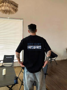 American High Street Retro Vibe Short Sleeve T-Shirt Men Heavyweight Pure Cotton Casual Versatile Small Collar Top Summer