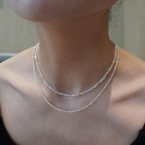 Shi Home Crystal Necklace Womens Flashing Stack Luxury Sugar Cube Clavicle Chain 18K Gold Plated Bead Jewelry Fashionable