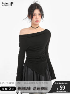 Áo Thun Nữ Tay Dài Màu Đen Không Đều Một Bên Vai Mùa Thu Đầu Tiên Mặc Trong Ngoài Trời Áo Sơ Mi Cơ Bản Thời Trang Thường Ngày