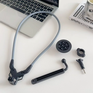 Magnetic Suction Cup Neck Phone Holder 70cm Silicone Collar with Stabilizer Rope Anti Lost Rope and Metal Ring for iPhone All Phones