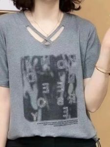 QIAOXIZI | Slimming Loose-Fitting Large Size Summer V-Neck Short Sleeve T-Shirt
