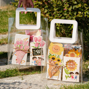 Hộp Quà Tặng Cầm Tay Trong Suốt Ngày Nhà Giáo 20-25 Bó Hoa Hướng Dương Thẻ Chúc Mừng Trung Thu Hộp Đựng Bánh Trung Thu DIY