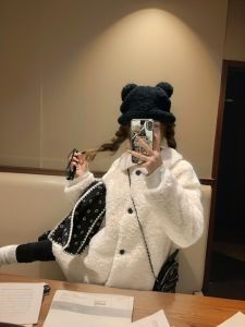 Lamb Fur Jacket Womens Mid-Length Thickened Winter New Style Integrated Leather And Fur Loose Top for Short People