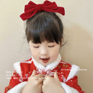 Red Velvet Bows Barrettes Female New Year Back Head Clip Fancy French Elegance Hair Clip Headdress