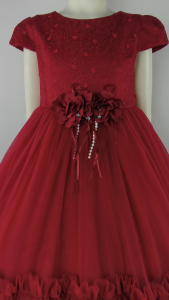 Big Joy Girls Elegant Party Dress  with Applique Flower Maroon For Ages 2 to 9 yrs/old 563042