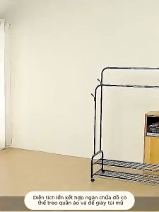 Kệ Treo Quần Áo Giá Treo Quần Áo Thanh Đôi Kết Hợp 2 Tầng Để Giày Dép Gấp Đôi Sức Chứa Thông Minh Đa Năng Tiện Lợi
