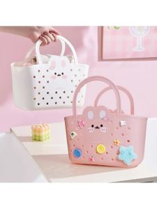 Large Capacity Cartoon Rabbit Bath Basket Handheld Shower Storage Basket Wet And Dry Separation Bathroom Organizer Student Dormitory