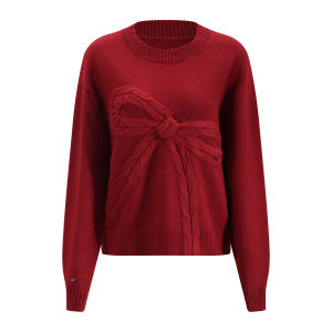 Weekend hub | Áo Sweater Cổ Lọ Đỏ Dây Nơ Mềm Mại Thoải Mái