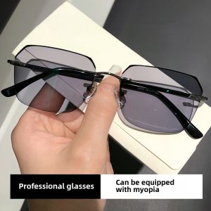 With Anti-Blue Light Photochromic Myopia Glasses Male 75 100 200 300 400 Degrees Frameless Plain Light Astigmatic Lenses