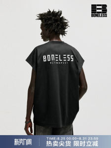 เสื้อกั๊กแขนกุดหลวมพิมพ์ลายเบสิก BONELESS สำหรับผู้ชาย ทรงหลวม สไตล์ลำลอง ผ้าฝ้ายผสมโพลีเอสเตอร์ ฤดูร้อน
