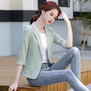 Lieoyuarn | Cotton Linen Slim Fit Womens Blazer Jacket Lightweight