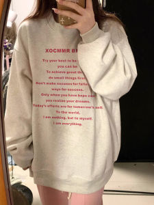 Pure Cotton American Letter Brand round Neck Sweatshirt Womens Small Size Lazy Oversize Spring Autumn Design Sense Top