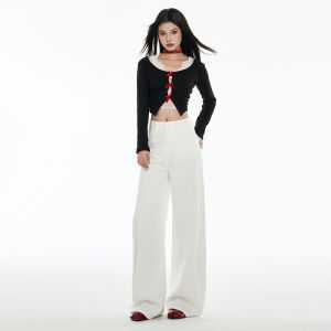 High Waist Straight Leg White Skinny Jeans Womens Spring Autumn New Style Slimming Drapey Small Size Wide Leg Floor-Length Pants