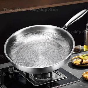 Titanium Stainless Steel Frying Pan Non-stick Wok Cooking Pot Home Egg Steak Skillet Induction Cooker Gas Stove Kitchen Cookware