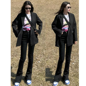 Black Slimming High Waist Elastic Micro Flared Jeans Womens Denim Pants Long Trousers Spring 2025 Fashion Ladies Jeans