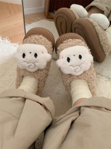 Soft Plush Lamb Fur Casual Bread Shoes Womens Winter Outdoor Warm Anti-Slip Slippers Korean Style round Toe Flat Heel EVA Bottom
