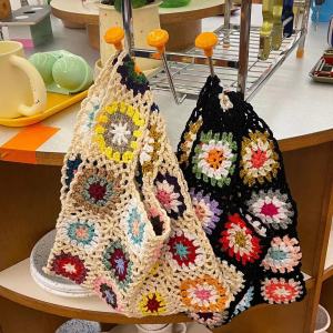 K-style Ins Spring and Summer Retro Pastoral Style Bag Female Handmade Crochet Woven Bag Handbag Matching Cotton Package