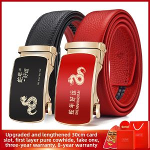 Snake Year Lucky Red Leather Belt with Automatic Buckle