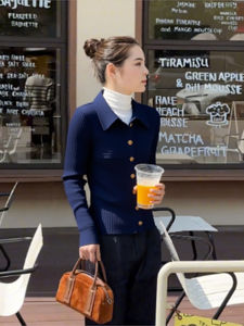 French Knitted Polo Shirt Women Early Autumn 2025 New Fashion Unique Minimalist Cool High-End Feeling Elegance Casual Style