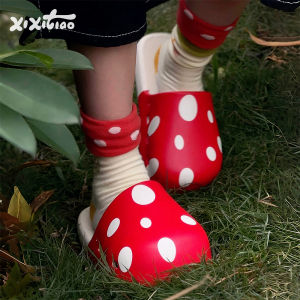 Dép Đi Biển Mùa Hè EVA Chống Trượt Cho Nữ Mũ Nấm Màu Đỏ Xanh Lá Cây Đế Phẳng Đế Thấp Thường Ngày Mùa Hè 2025