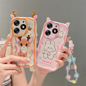 Phone Case Infinix Smart 8 X6525 Tecno Spark GO 2024 Tecno POP 8 Spark 20 20C Casing New Design Cute Ears Sika Deer Rabbit Frog Cream Edge Soft Cover with Bracelet