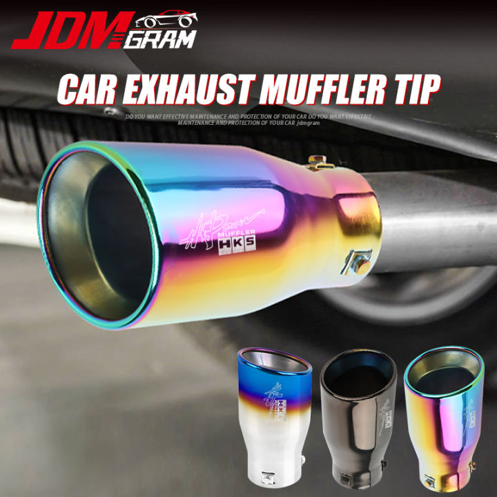 JDMGRAM HKS Car Exhaust Pipe Stainless Steel Universal Auto Muffler Tail  Tip Chrome Racing Throat PIpes Modified Rear Round Automobile Exterior  Accessories