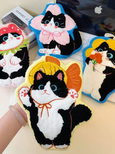 Thickened Coral Fleece Hand Towel Cat Cartoon Kitchen Bathroom Hanging Towel Absorbent Home Personal Cleaning Tool