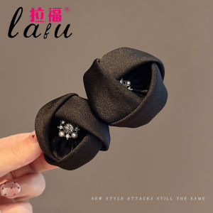 Large Size Black Flower Hair Clip Womens Spring Loaded Hair Gripper Elegant Hair Accessories for Wedding Party Commuting