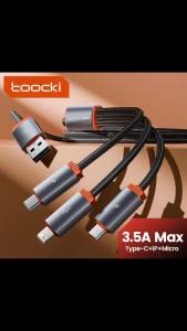 Toocki | Cáp USB 3 Trong 1 Toocki - Cáp Sạc Nhanh Type C/Micro USB/iPhone Cho iPhone 14/13/12 Pro Max Samsung Xiaomi Huawei Airpod Dây Dữ Liệu