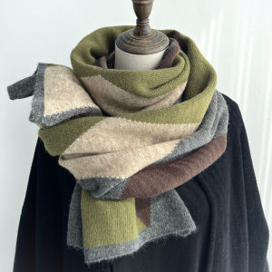 Special-Interest Design Rhombus Plaid Colorblock Widened and Lengthened Large Scarf Womens Winter Get Gifts for Boys Couple Scarf