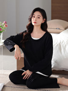 Victoria Moosy Pure Cotton Sleepwear with Chest Pad Trendy Home Clothes Long Sleeve round Neck Two-Piece Set Comfortable Lazy Style