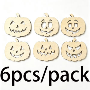 (6 pcs/bag)8.9x10cm Halloween Wooden Pumpkin Head Hollow Pendant Holiday Matching Design