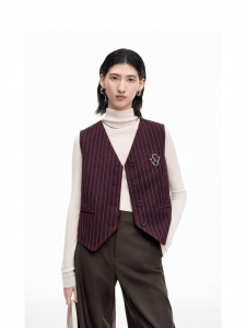 Retro Wine Red Striped V-neck Sleeveless Vest