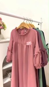 Dress gamis anak perempuan bahan crinkle mewah premium baju muslim lebaran 2025 terbaru