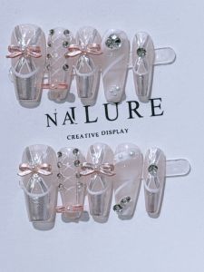 Luxurious Handmade Ballet Shoe Nail Patches Satin Ribbon Light Luxury False Nails Patch French Lake Ge Swan Lake Ballet Wearable