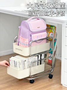 ชั้นวางของใต้โต๊ะแบบเคลื่อนที่ได้พร้อมรถเข็นหลายชั้นสำหรับใส่ของเลอะเทอะสำหรับหนังสือและกระเป๋า เครื่องมือจัดระเบียบสำหรับบ้าน