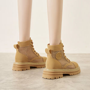 LW-Changer Fairy Tale Style Breathable Hollow out Martin Boots Thick Heel Internal Heightening Yellow Net Boots Womens Shoe Insoles