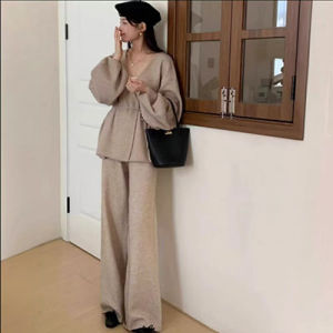Áo Len Dệt Kim Hai Mảnh Ôm Vừa Vặn Phong Cách Hàn Quốc Mùa Thu Mới Áo Len Cardigan Dài Tay Cổ Chữ V Màu Trơn Cho Nữ