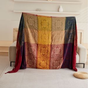 Large Boho Plaid Blanket Chenille Throw Jacquard Gaint Couch Sofa Cover Romantic Bohemian Plaid Tassels Decorative Chair Blanket