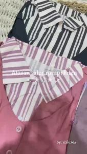 Atasan Kemeja Salur Rompi Linen Terbaru / blouse salur rompi lengan pang terbaru