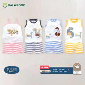 UALAROGO - Bộ quần áo ba lỗ sát nách - 2 dây petit mềm mịn cho bé trai - bé gái mùa hè (9-48m) (UR2284)