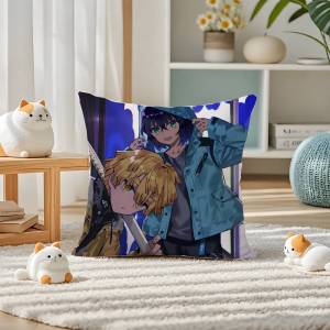 Bandai | Demon Slayer Kamado Tanjiro Anime Plush Pillow Cover Soft Short Plush Cushion Cover For Sofa Bedroom Home Decor Gift Decoration