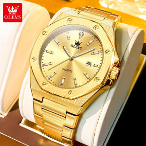 OLEVS Watches For Men Original Gold Waterproof Luminous Calendar Stainless Steel Quartz Watch Fashion Casual Luxury High-End Mens Watch