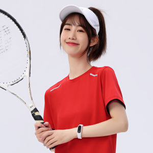 เสื้อยืดแขนสั้นผู้หญิง ฤดูร้อน วิ่ง ออกกำลังกาย แห้งเร็ว เสื้อคอกลม สวมใส่สบาย ลำลอง โพลีเอสเตอร์ 95% ยืดหยุ่น 5%