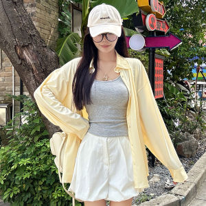 Miiow | Womens Summer New Style UV Protection Light Weight Casual Shirt Cat Person Anti-Uv Open Cardigan Outerwear Polo Collar Long Sleeve