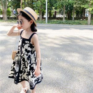 Girls Dress for Kids Girls Green Floral Sling Dress Fashion Korean Style Dresses for Girls Summer 0212