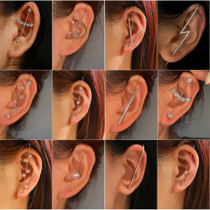 Bohemian Gold Color Earrings For Women Ear Wrap Crawler Hook Earring Zirconia Climber Long Earrings Statement Boho Jewelry