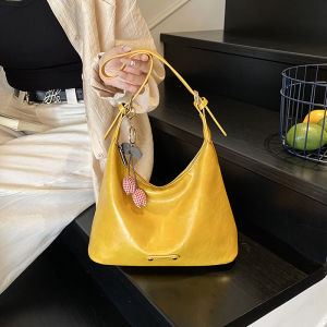Yellow Large Capacity Womens Tote Bag Commuter Crossbody Bag Fashionable Neutral Style Detachable Shoulder Strap Casual Use